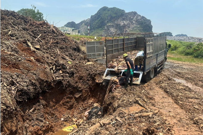 Các lực lượng chức năng kiểm tra số hàng hóa vi phạm - Ảnh: Báo Dân trí