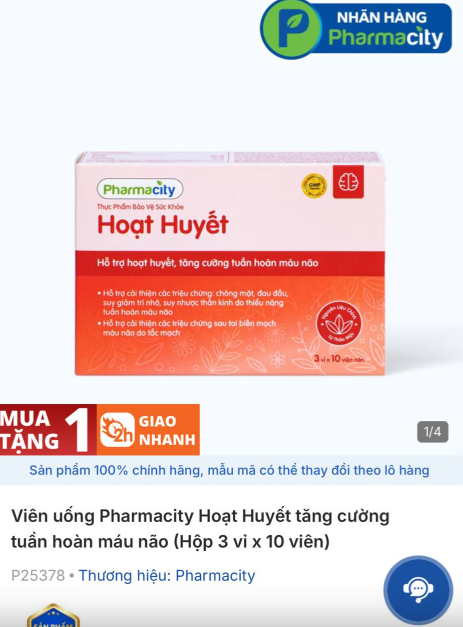 Viên uống Pharmacity Hoạt huyết tăng cường tuần hoàn máu não do Công ty Herbitech sản xuất - Ảnh: Báo Tuổi Trẻ