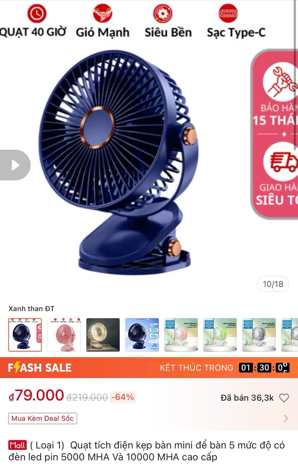 Có nên mua quạt tích điện kẹp bàn mini giá 75.000 đồng? Ảnh chụp màn hình