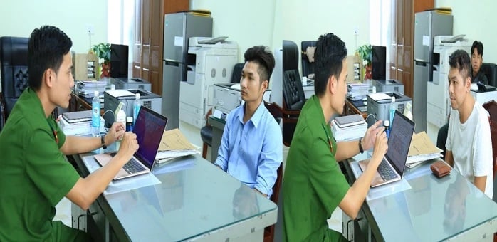 2 đối tượng Mai Văn Đức (bên trái qua) và Quảng Tấn Hưng (áo trắng). Ảnh: Báo Người Lao Động.