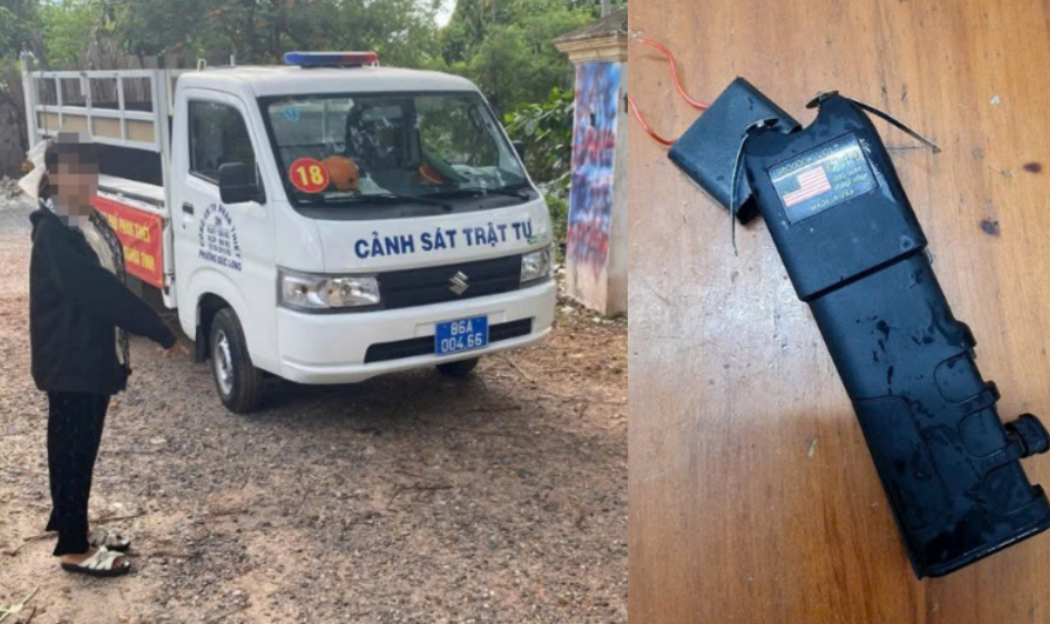 Một thiếu nữ trong nhóm tấn công bạn và công cụ phát ra tia sáng - Ảnh: Báo Công an nhân dân