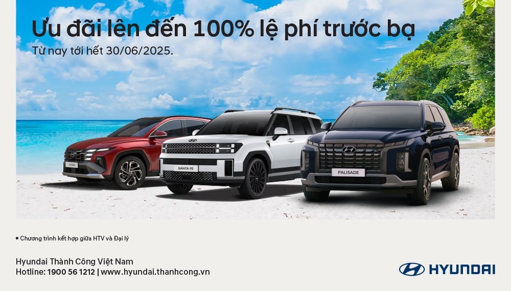 Loạt ôtô Hyundai được giảm 100% phí trước bạ tháng 6/2025.