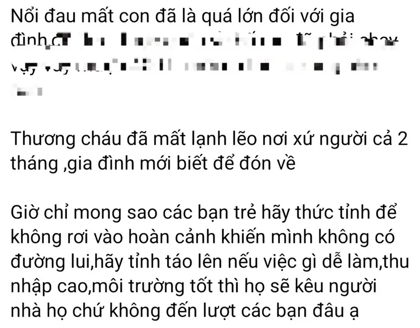 Người thân anh Đ viết bài bày tỏ đau xót kèm cảnh báo trên mạng xã hội - Ảnh: Báo Pháp luật TP.HCM