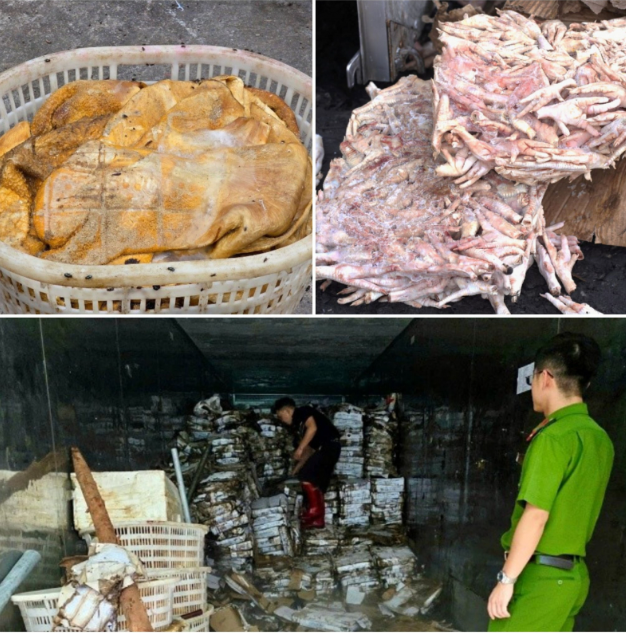 Hàng chục tấn mực ống hôi thối trong kho hàng của ông Sáng - Ảnh: Báo Công an nhân dân