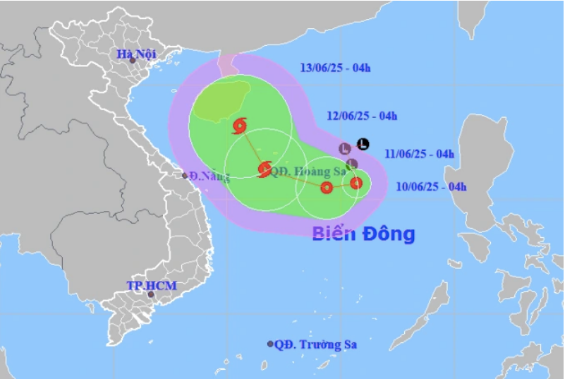 Dự báo đường đi của áp thấp nhiệt đới trên Biển Đông - Ảnh: Báo Thanh Niên