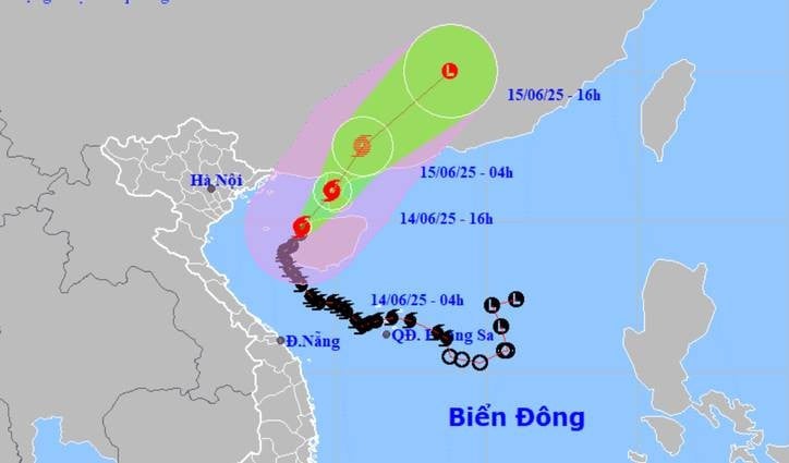 Dự báo đường đi và hướng di chuyển của tâm bão.
