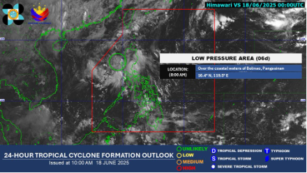 Áp thấp tiến sát khu vực Bắc Biển Đông - Ảnh: PAGASA/Báo Lao Động