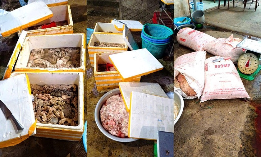 Số mỡ, lòng động vật vi phạm tại cơ sở.