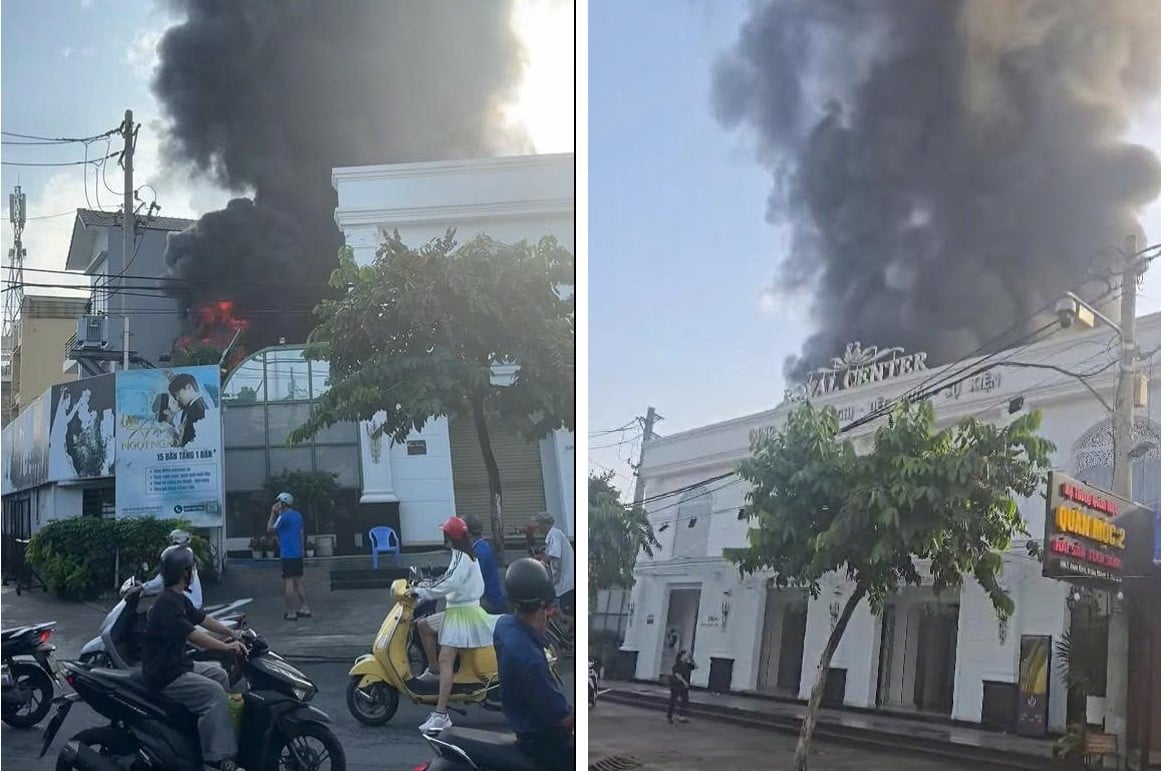 Cháy lớn bên trong trung tâm tiệc cưới Royal Center trên đường Song Hành. Ảnh: VietNamNet.
