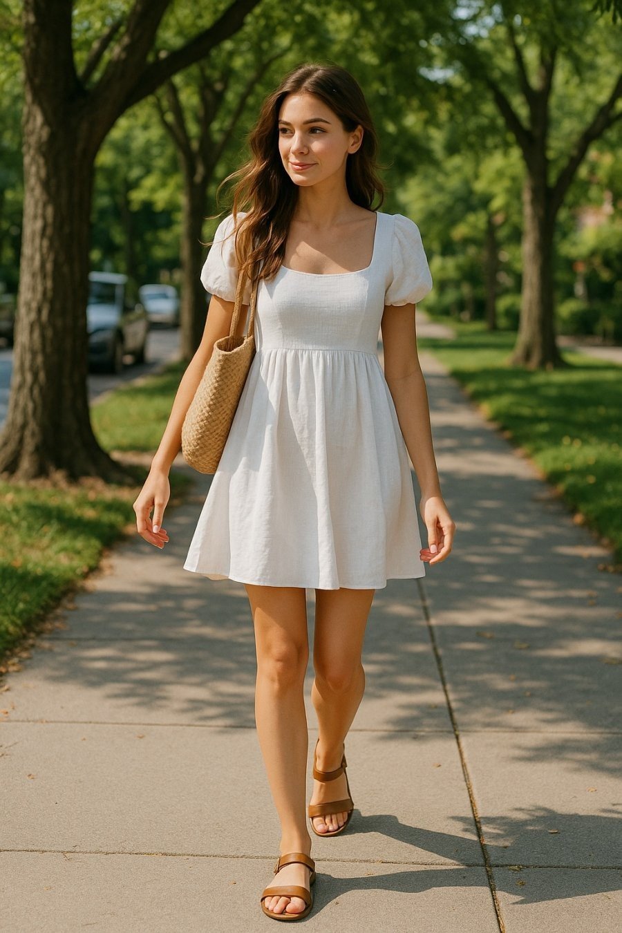 Váy trắng babydoll kết hợp phụ kiện nhẹ nhàng cho ngày dạo phố thêm xinh.