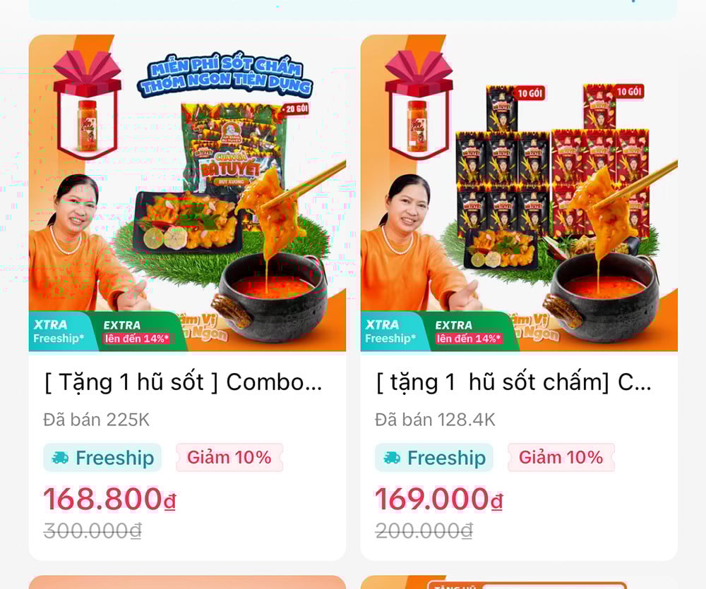 Các sản phẩm bán trên TikTok shop của thương hiệu Ăn Cùng Bà Tuyết - Ảnh: VietNamNet