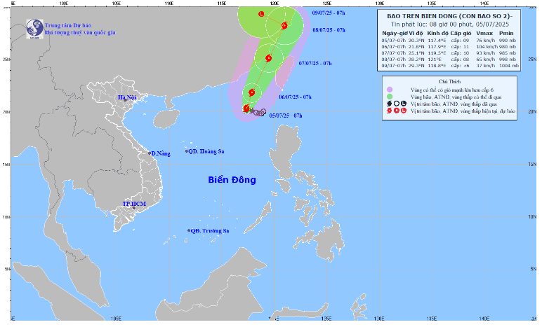 Dự báo đường đi của bão số 2 - Ảnh: VietNamNet