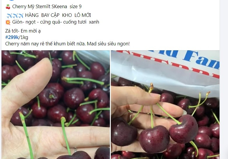  Cherry Mỹ giá rẻ đang đổ bộ thị trường Việt. Ảnh chụp màn hình
