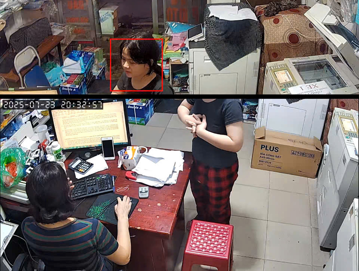  Hình ảnh cháu Trang ở cửa hàng điện thoại và sau đó rời đi - Ảnh: VietNamNet