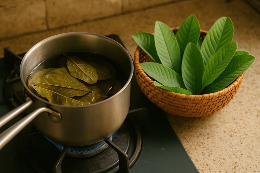  Lá ổi bánh tẻ được đun đúng cách là bí quyết giúp phát huy công dụng giảm mỡ bụng hiệu quả.