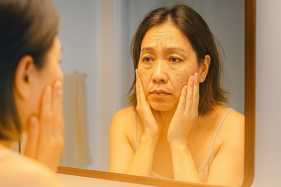  Làn da xỉn màu, nhăn nheo vào cuối ngày có thể là lời cảnh báo rằng cơ thể bạn đang già nhanh hơn bình thường.