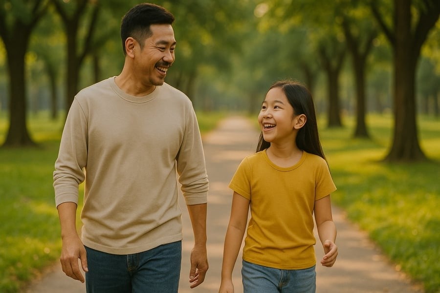 Chọn thời điểm thư giãn như đi dạo cùng con sẽ giúp cuộc trò chuyện trở nên gần gũi, dễ dàng hơn.