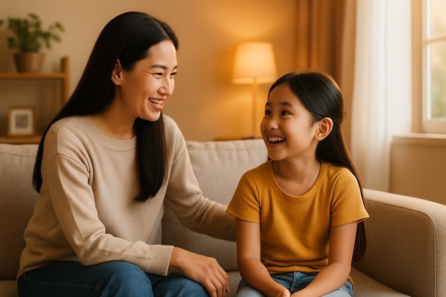  Khoảnh khắc trò chuyện nhẹ nhàng mỗi ngày giúp con cảm thấy được yêu thương và an toàn.