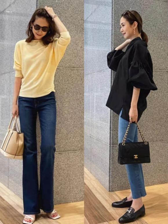  Các quý bà cũng hoàn toàn có thể diện trang phục có họa tiết màu sắc trên nền tối màu để vừa giấu dáng.