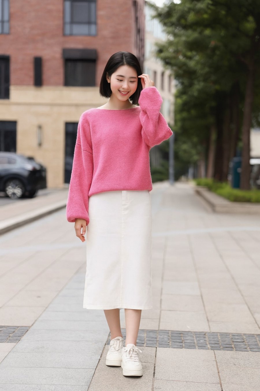 Outfit mùa thu dịu dàng với áo len hồng mỏng nhẹ – “must-have” cho những cô nàng yêu phong cách nữ tính