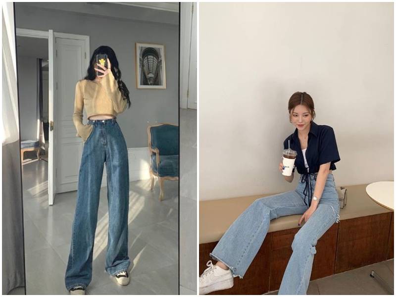 Quần jeans ống rộng diện lên thoải mái, nhẹ mát, thích hợp để mặc trong ngày nóng bức.