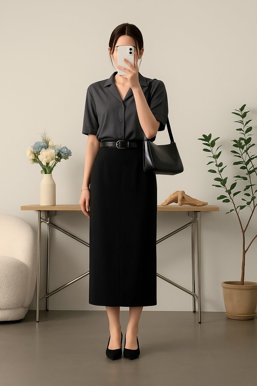 Một chút gam màu trầm để outfit thêm sang trọng và hiện đại.