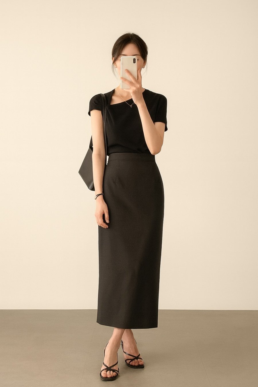 Chi tiết nhỏ ở phần cổ áo đủ để outfit công sở thêm cuốn hút.