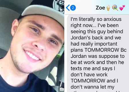 Jordan đăng tải tin nhắn lừa dối của bạn gái lên trang Twitter.