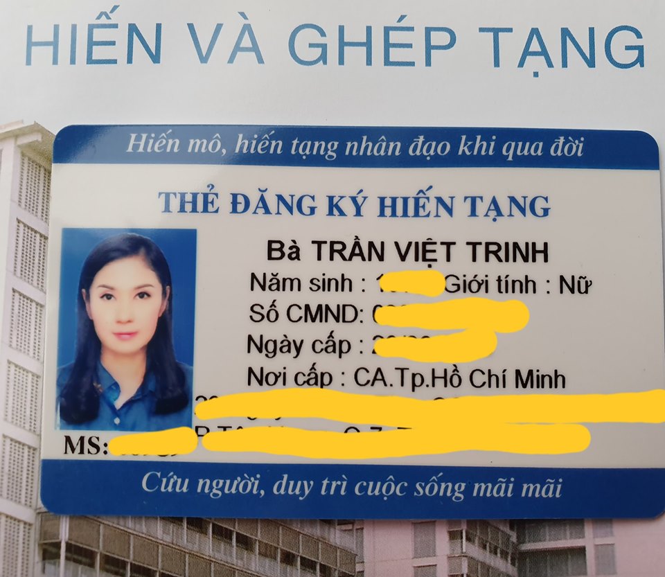  Thẻ đăng ký hiến tạng của Việt Trinh.