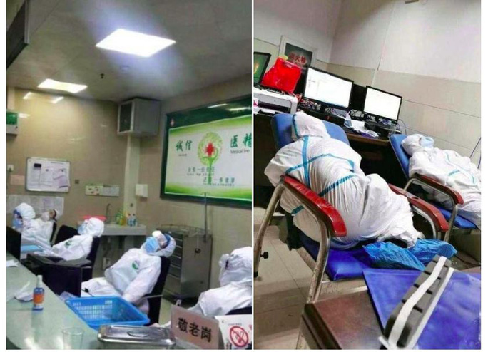  Nhân viên y tế Trung Quốc tạm nghỉ lấy lại sức. Ảnh: TÂN HOA XÃ