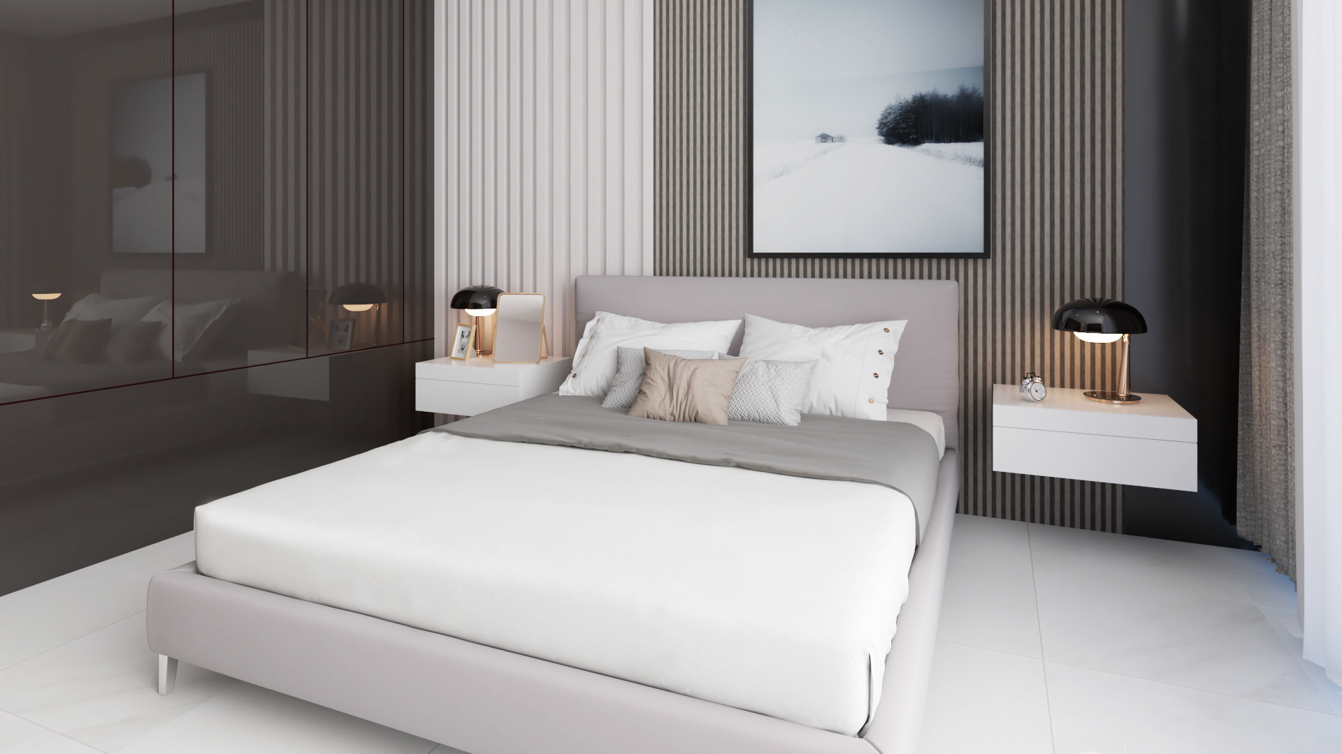  Phòng ngủ master với nội thất đơn giản, màu sắc trẻ trung.