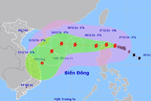  Dự báo vị trí và đường đi của bão YINXING. Ảnh NCHMF