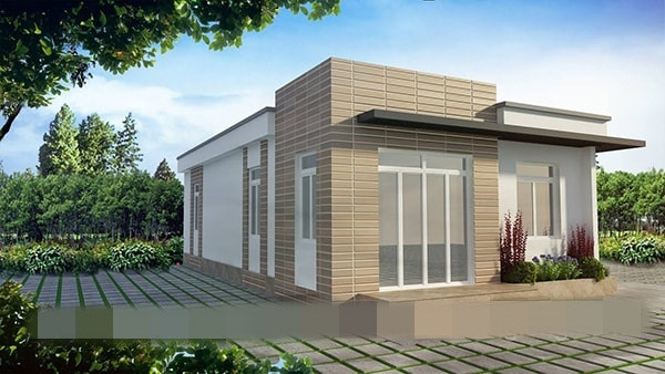 Ngôi nhà được sáng tạo theo phong cách hiện đại với gạch ốp tường sang trọng. Ảnh: Ecothanglong.