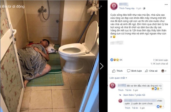Hình ảnh ông chồng nằm ngủ 'ngoan như cún' trong nhà vệ sinh khiến ai nhìn cũng phì cười 