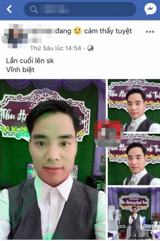 Trước khi gây án 2 ngày, Mỹ đăng lên facebook với nội dung: “Lần cuối lên sân khấu, vĩnh biệt”.