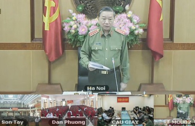  Bộ trưởng Công an Tô Lâm phát biểu từ đầu cầu Bộ Công an.